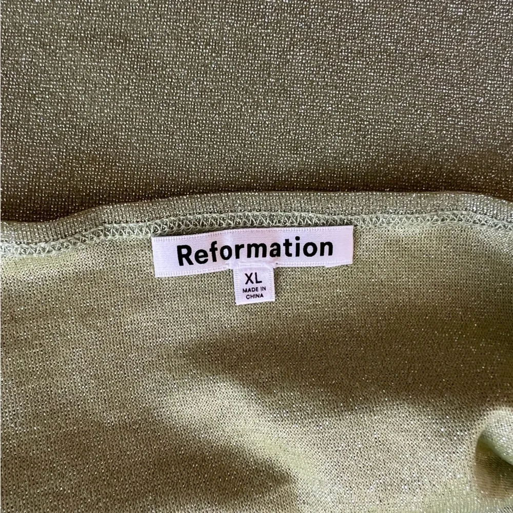 Reformation Anders Metallic Stretch Jersey Halterneck Top in Green NWOT | XL - Picture 6 of 7